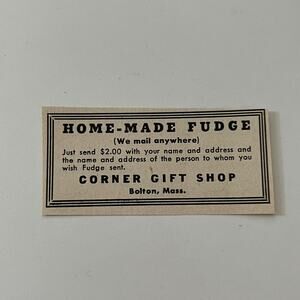 Corner Gift Shop Home-Made Fudge Bolton MA 1952 Yankee Magazine Ad SAG5-S2
